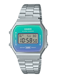 Casio Vintage Digital Watch for Unisex with Stainless Steel Band, Water Resistant and Chronograph, A168WER-2A, Silver-Multicolour