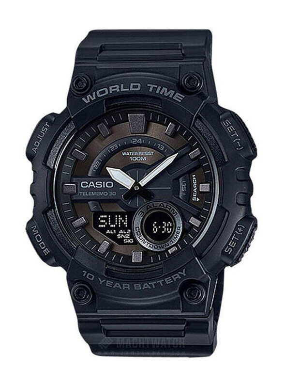 

Casio Casual Analog-Digital Watch for Men with Resin Band, Water Resistant, AEQ-110W-1BVDF, Black