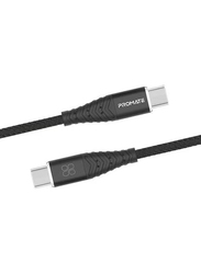 Promate Fabric Braided USB Type C Cable, 60W USB Type C to USB Type C for Smartphones/Tablets, Black