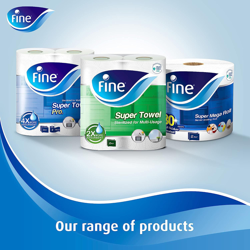 Fine Super Highly Absorbent Paper Towel, 3 Ply, 4 Rolls