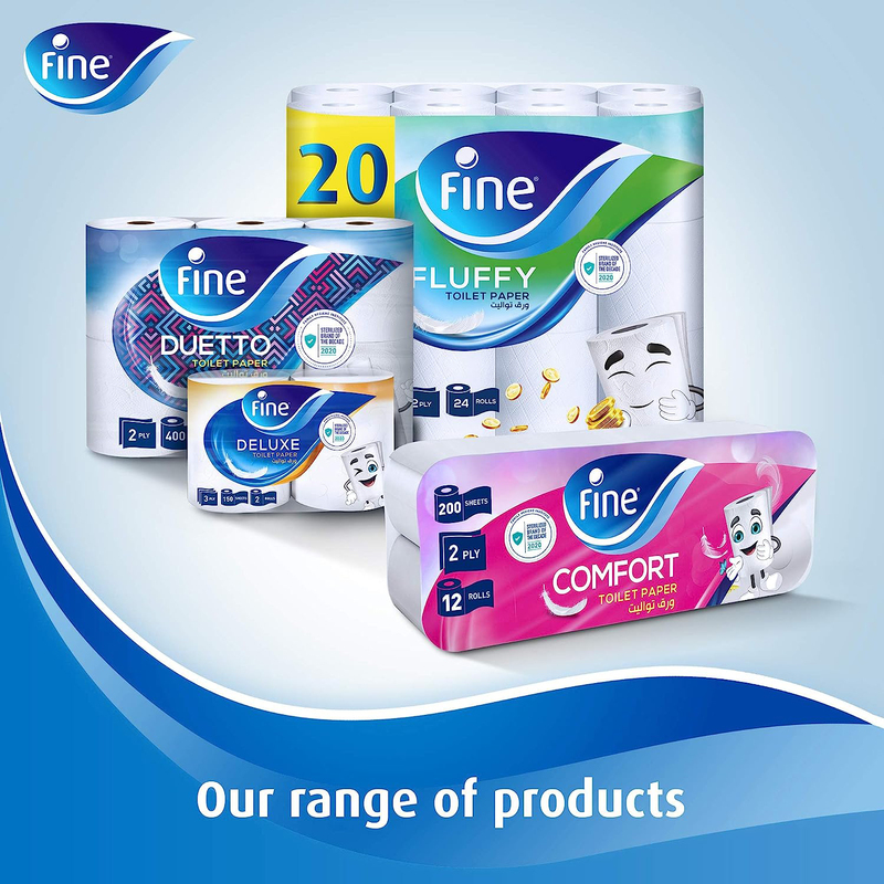 Fine Deluxe Highly Absorbent Toilet Paper, 3 Ply, 24 Rolls x 140 Sheets