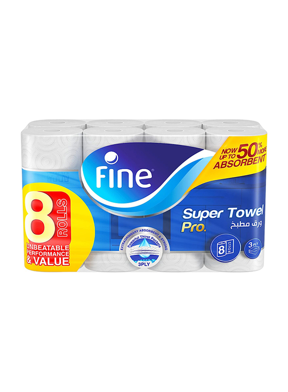 Fine Super Highly Absorbent Paper Towel, 3 Ply, 8 Rolls