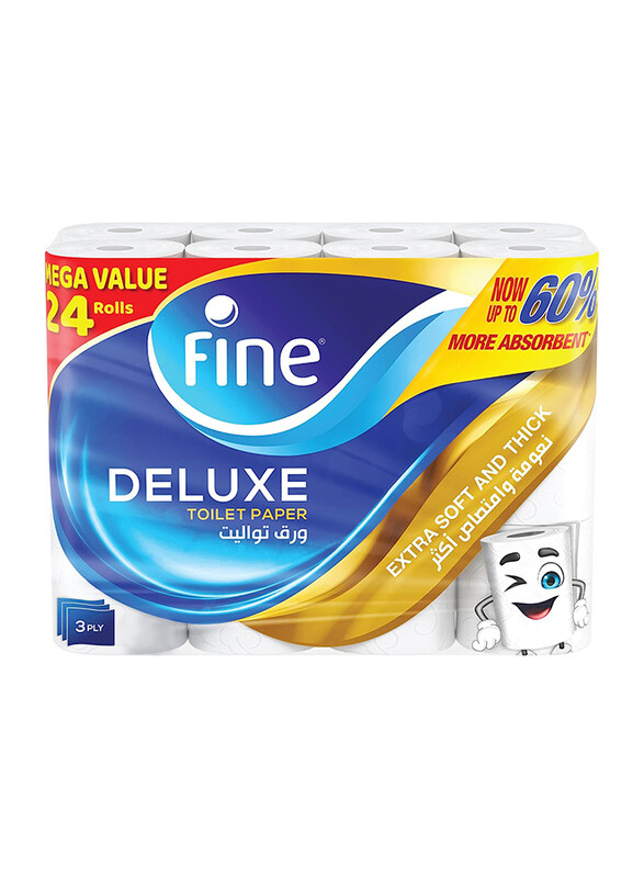 

Fine Deluxe Highly Absorbent Toilet Paper, 3 Ply, 24 Rolls x 140 Sheets