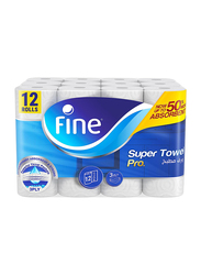Fine Super Highly Absorbent Paper Towel, 3 Ply, 12 Rolls