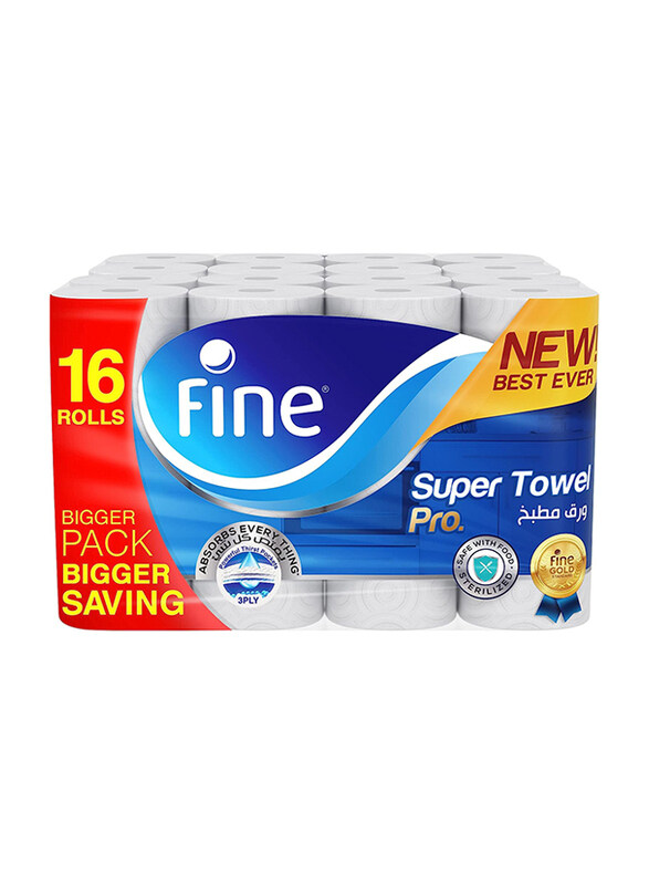 

Fine Super Highly Absorbent Paper Towel, 3 Ply, 16 Rolls