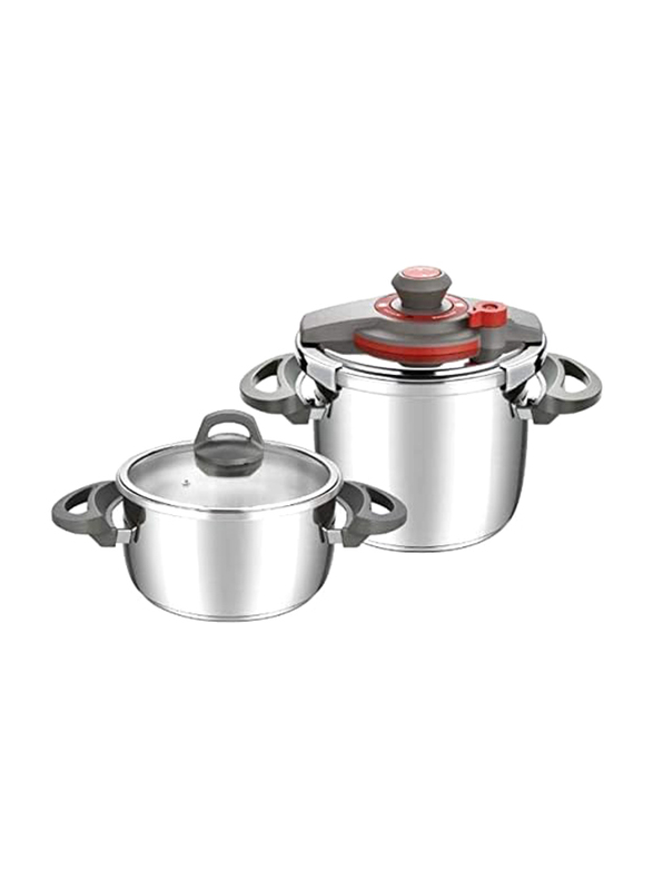 Falez 2-Piece Cookfest Pressure Cooker Set, Silver/Black