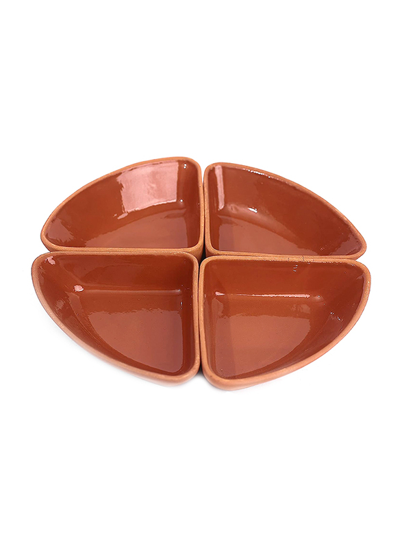 Falez 4-Piece Inner Glazed Triangle Plate, 15 x 10 x 3.5cm, Brown