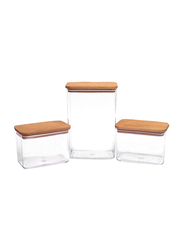 Falez 3-Piece Ivy Storage Box Set with Wood Lid, 2 Liters + 2 x 1 Liters, Clear/Brown