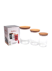 Falez 3-Piece Eva Storage Box Set with Wood Lid, 0.9/1.5/2.3 Liters, Clear/Brown