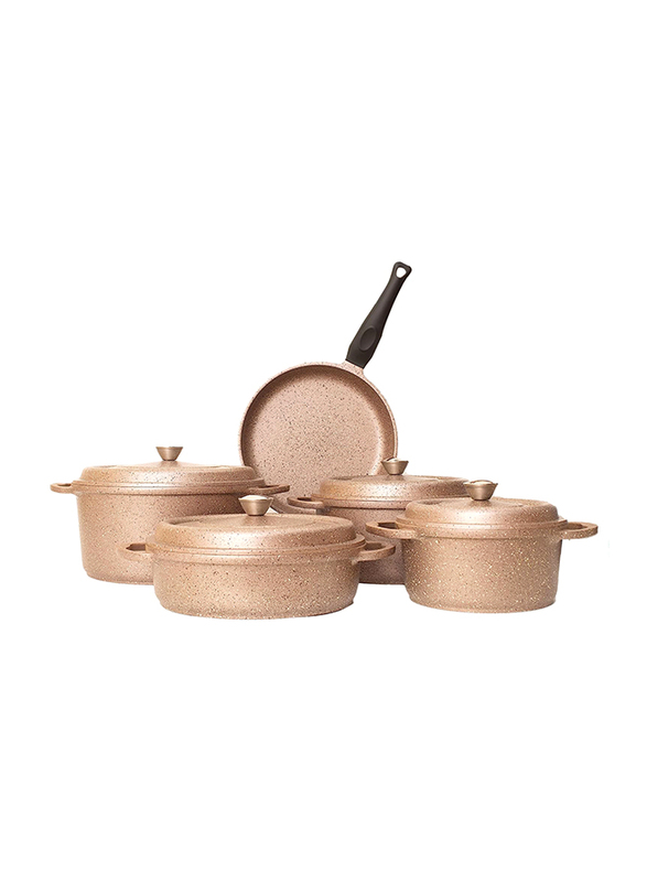 Falez 9-Piece Nova Cast Premium Cookware Set, Golden Pink