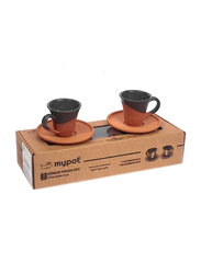 Falez 80ml 2-Piece Inner Half Outer Colour Glazed Coffee Cup Set, 6 x 5cm, Black/Brown