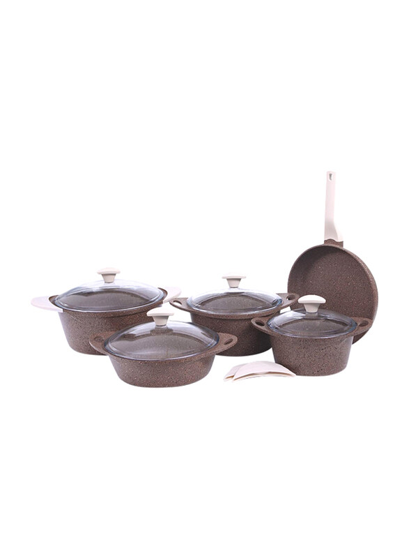 

Falez 9-Piece Doacast Premium Cookware Set, Brown