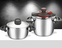 Falez 2-Piece Cookfest Pressure Cooker Set, Silver/Black