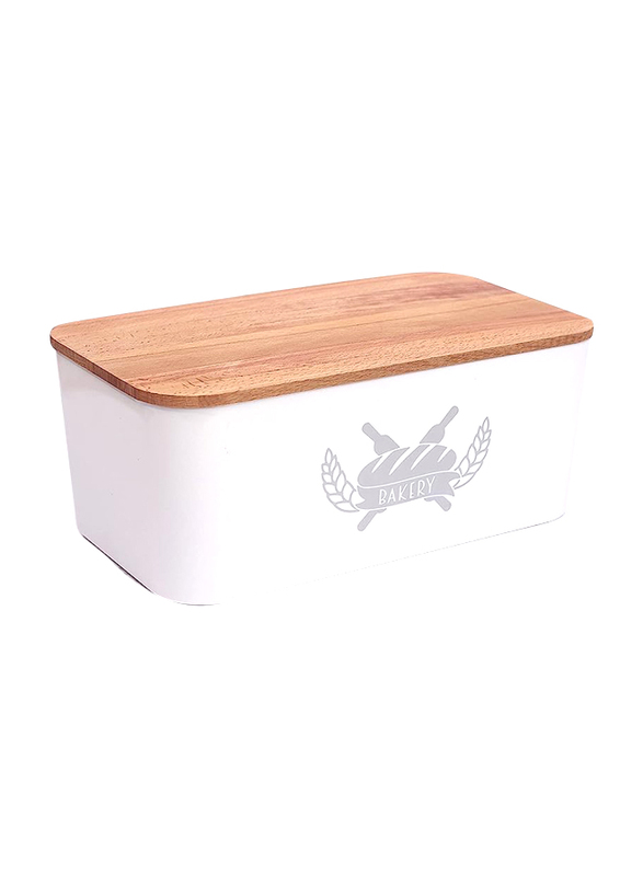 Falez Dove Bread Bin with Wood Top, White/Brown