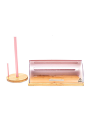 Falez Wooden Bread Box with a Paper Towel Holder, Pink