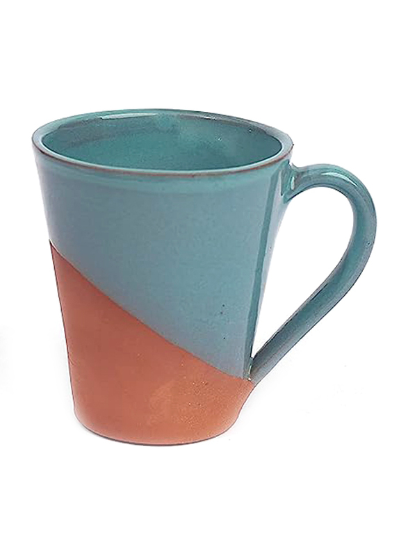 Falez 1-Piece Inner Half Outer Colour Glazed Storage Coffee Cup, 8.5 x 13cm, Blue/Brown