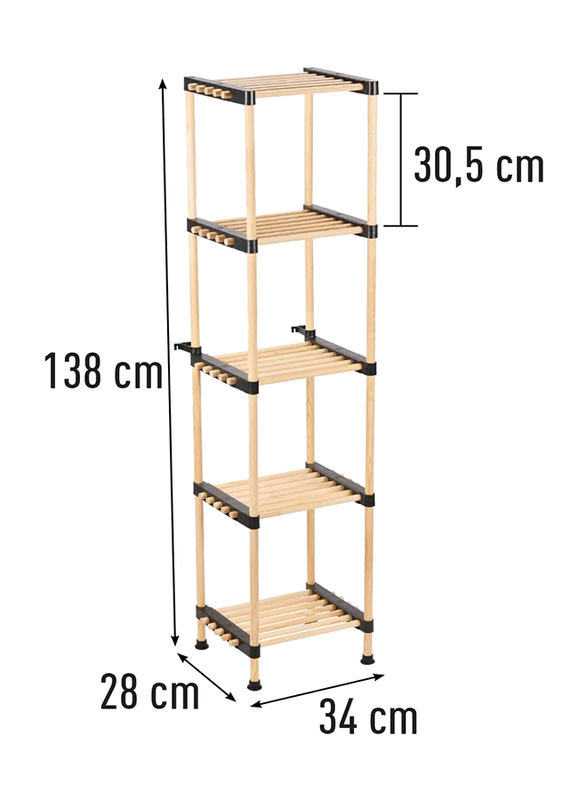 Seowood Wood Modular 5 Shelf Multi Purpose Organizer, Brown