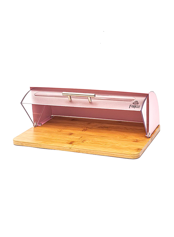 Falez Wooden Bread Box with a Paper Towel Holder, Pink