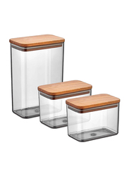 Falez 3-Piece Ivy Storage Box Set with Wood Lid, 2 Liters + 2 x 1 Liters, Clear/Brown