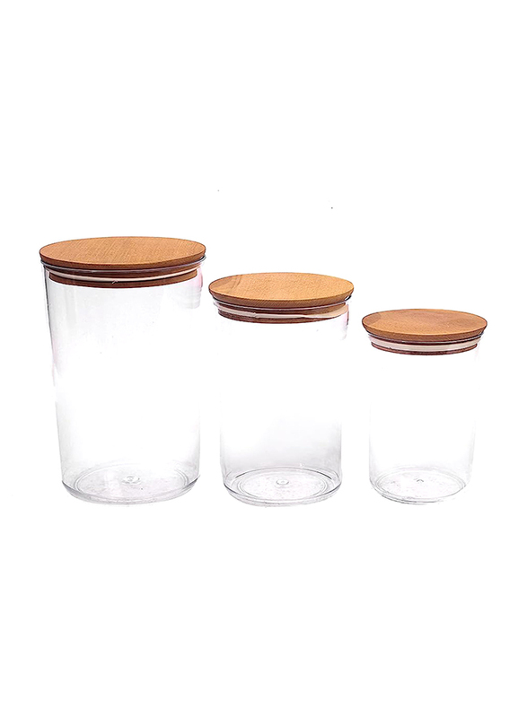 Falez 3-Piece Eva Storage Box Set with Wood Lid, 0.9/1.5/2.3 Liters, Clear/Brown