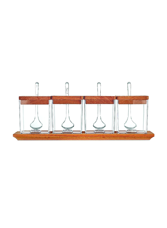 Falez 4-Piece Lago Spice Jar Set with Spoons, Clear/Brown