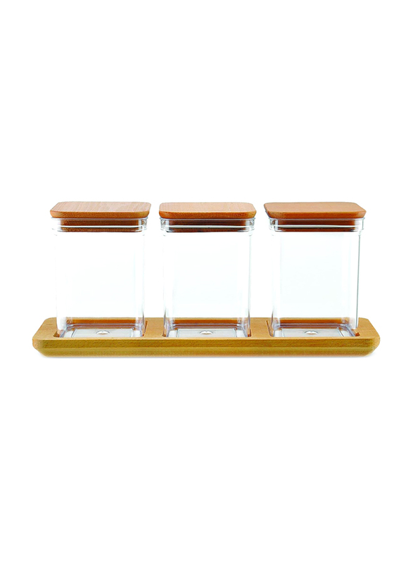 Falez 3-Piece Viola Storage Box with Wood Stand, 1 Liter, Clear/Brown