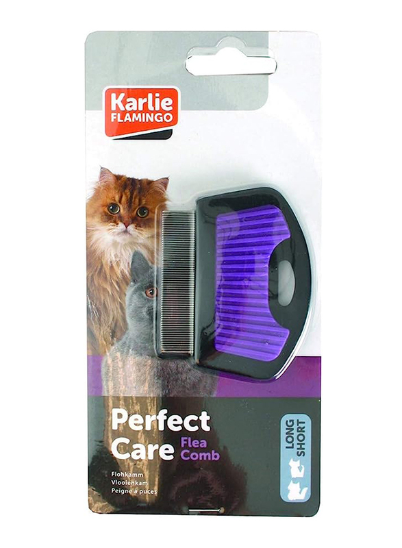 Karlie Flea Comb with Handle for Cats, 21 x 4.5cm, Black/Purple