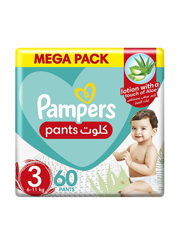 

Pampers Baby-Dry Pants with Aloe Vera Lotion Diapers, Size 3, 6-11 kg, Mega Pack, 60 Count