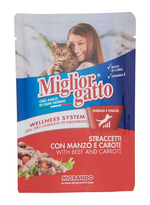 Miglior Gatto Beef & Carrots Strips Cats Wet Food, 100g