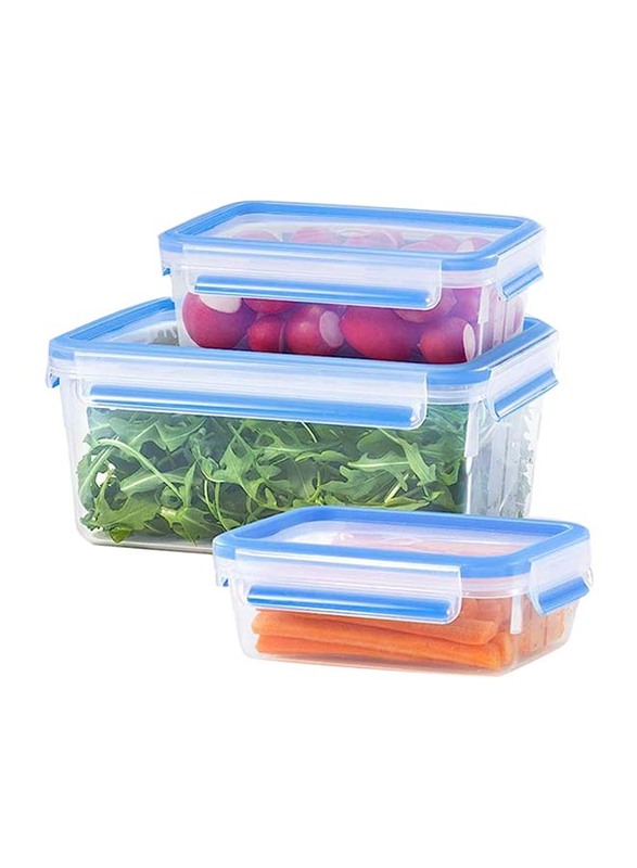 Emsa 5-Piece Clip & Close Food Containers Set, 0.15/0.25/0.55/1/3.7L, Transparent/Blue