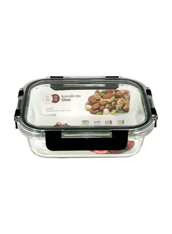 Rahalife Borosilicate Glass Rectangle Food Container with Airtight Lids, 630ml, Clear