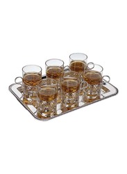 Queen Anne 180 ml 6-Piece Morrocan Style Tea Glasses On Tray Silver Plated, 6324, Clear