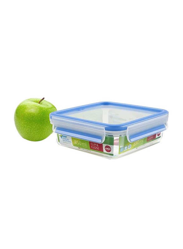 Emsa Clip & Close Food Container, 850ml, Transparent/Blue