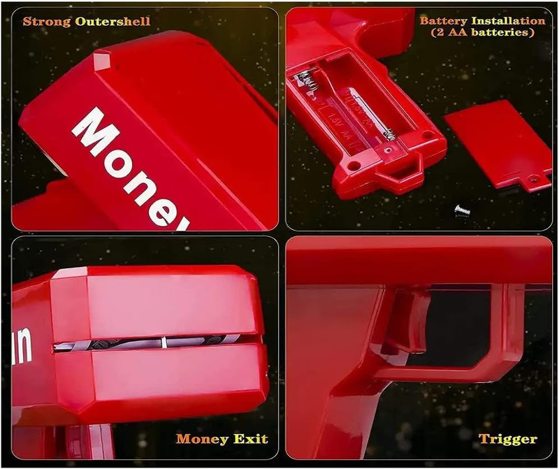 Rahalife Money Gun Paper Playing Spray Toy Gun, Prop with 100 Pieces Supplies, Red