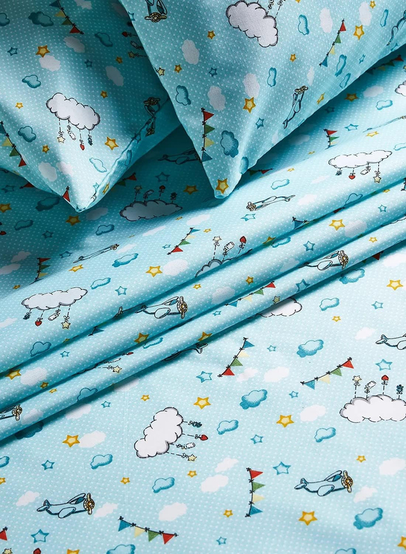 Aceir 3-Piece 180 TC Premium Collection Printed Cotton Bedsheet Set, 1 Bedsheet + 2 Pillow Cases, Queen, Cloud Box