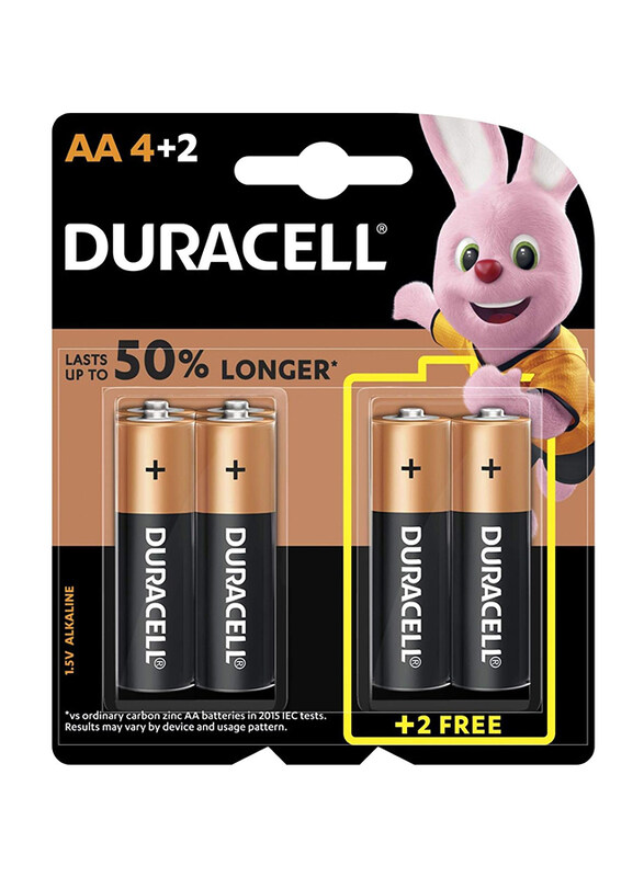 

Duracell AA Alkaline Batteries, LR6/MN1500, 6 Piece, Black/Brown