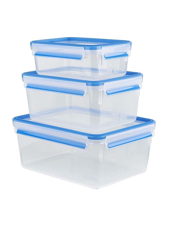 Emsa 3-Piece Clip & Close Food Storage Container Set, 1/2.3/3.7L, Transparent/Blue