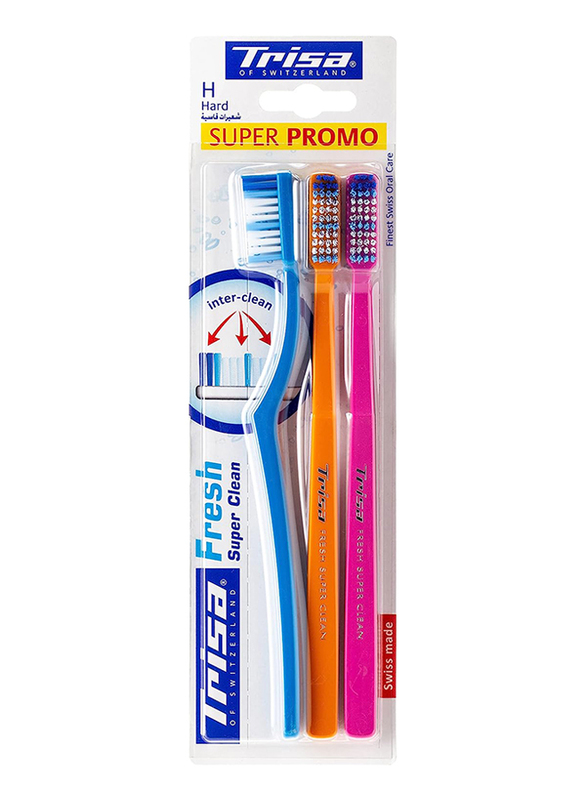Trisa Fresh Super Clean Toothbrush, Hard, 3 Pieces