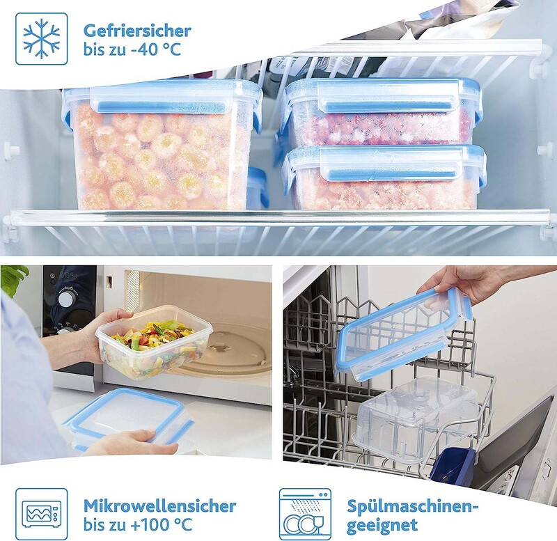 Emsa 3-Piece Clip & Close Food Storage Container Set, 1/2.3/3.7L, Transparent/Blue