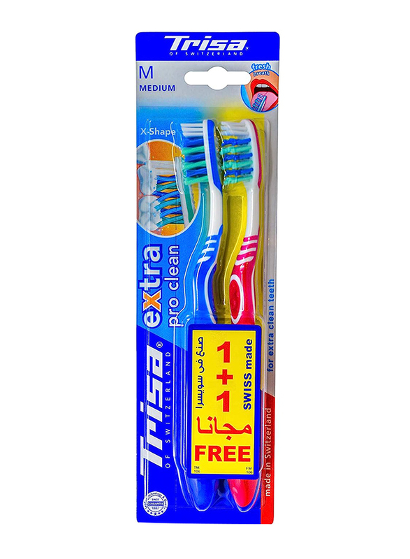 Trisa Extra Pro Clean Toothbrush, Medium, 2 Pieces