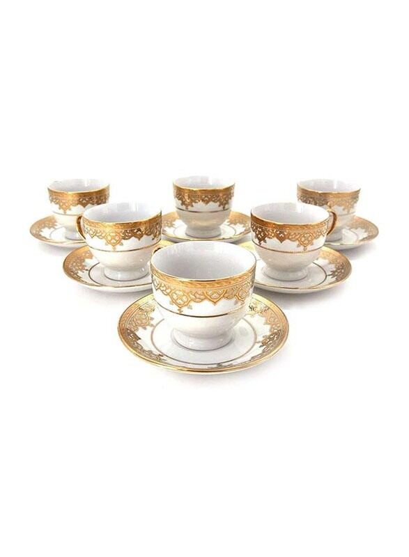 

L.T.R 12 Pieces Cup and Saucer Set - 180 ml - White/Gold