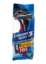 Laser Sport 3 Reflex Triple Blade Disposable Shaving Razor for Men, 7 Pieces