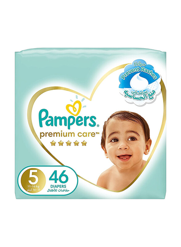 

Pampers Premium Care Diapers The Softest Diaper, Size 5, 11-16 kg, 46 Count