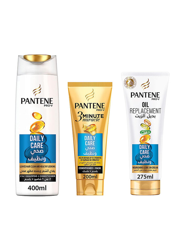 

Pantene Pro-V Daily Care Shampoo with 3 Minute Miracle Conditioner with Oil Replacement for All Hair Types, 3 Pieces