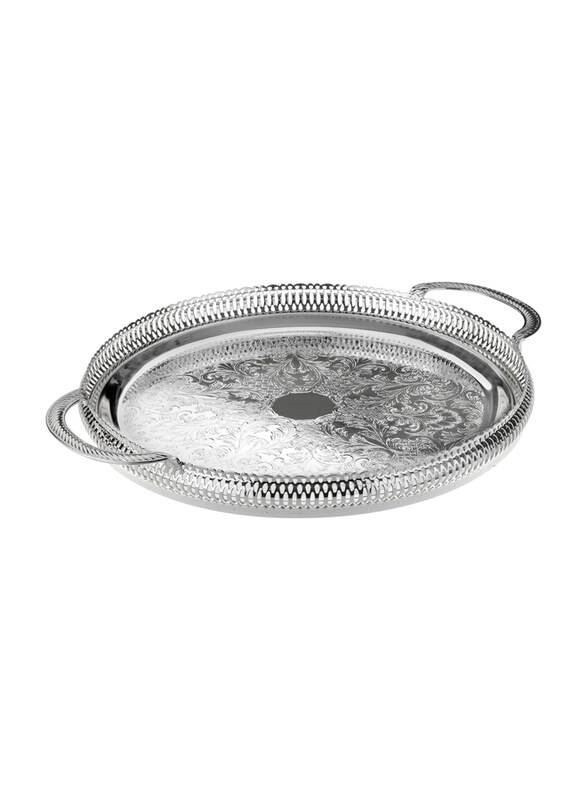 

Queen Anne 35cm Stainless Steel Round Gallery Tray with Handles, Silver