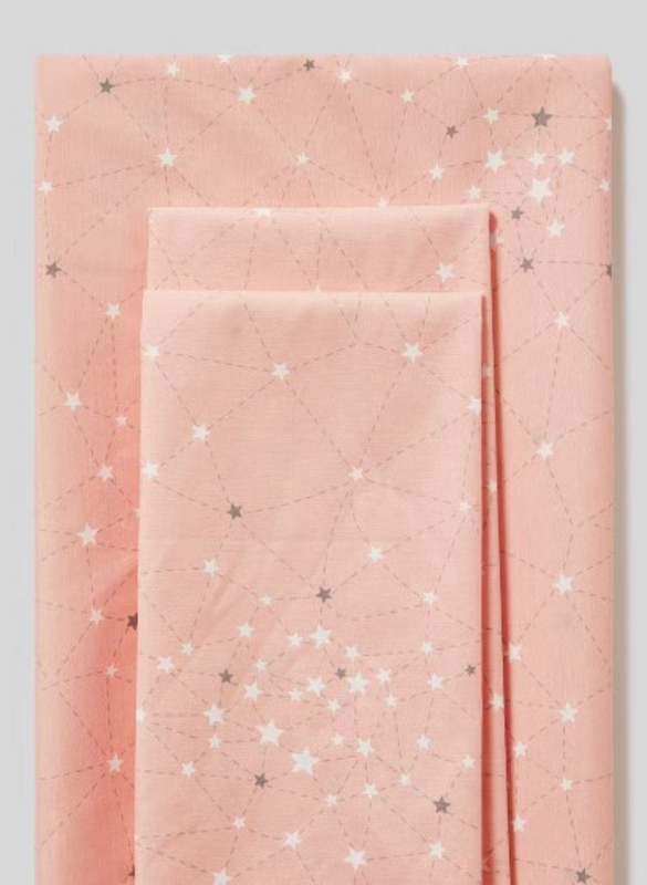 Aceir 3-Piece 180 TC Premium Collection Star Printed Cotton Bedsheet Set, 1 Bedsheet + 2 Pillow Cases, Queen, Peach
