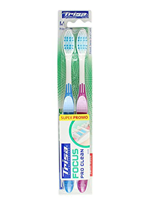 Trisa Focus Pro Clean Medium Toothbrush, 2 Pieces