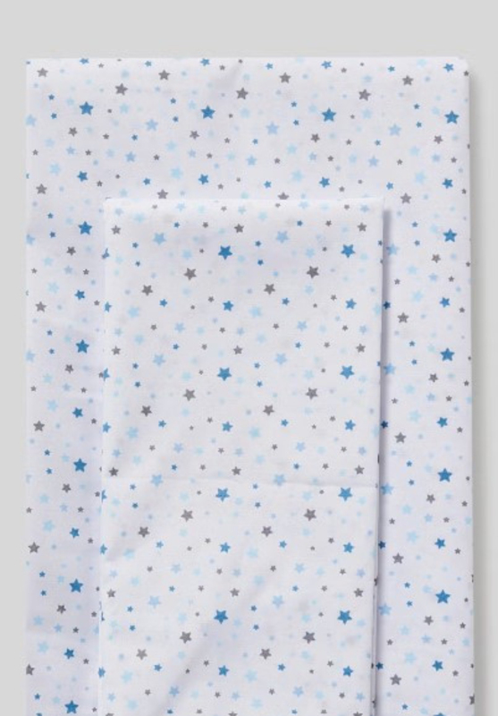 Aceir 2-Piece 180 TC Premium Collection Star Printed Cotton Bedsheet Set, 1 Bedsheet + 1 Pillow Case, Single, Blue/White/Grey