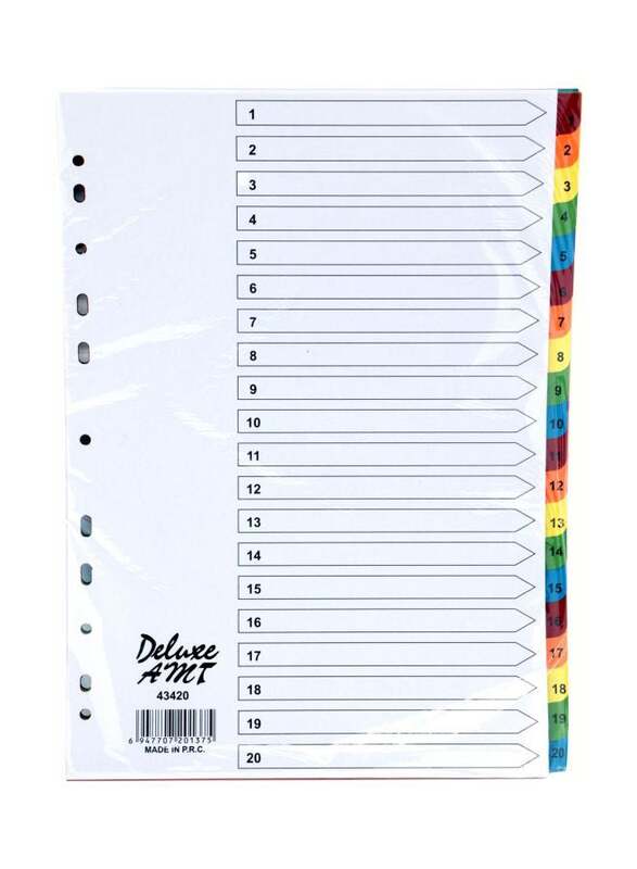 Deluxe Manila Colour Divider with Number, 1-20 Tab, 10-Piece, 43420, Multicolour