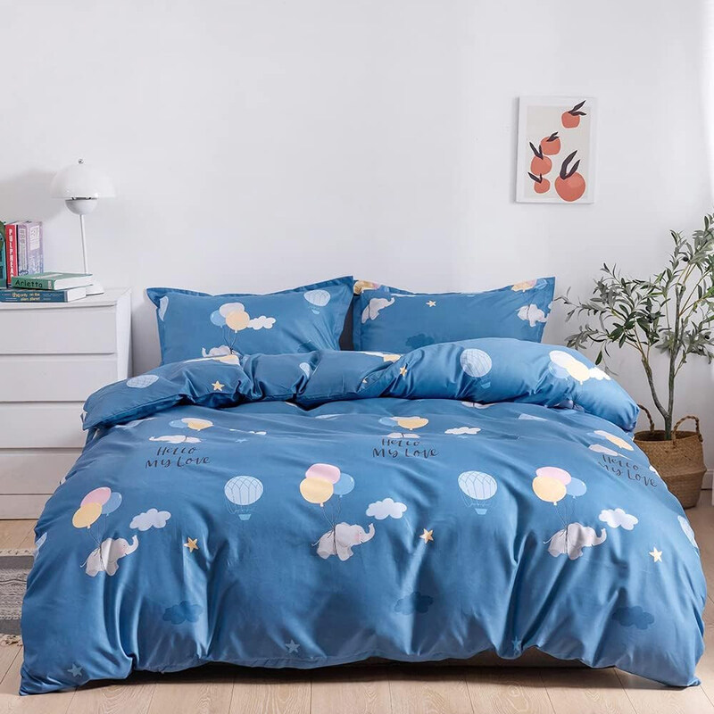

Aceir 4-Piece Microfibre Duvet Cover Set, 1 Duvet Cover + 1 Fitted Sheet + 2 Pillow Covers, Single, Multicolour